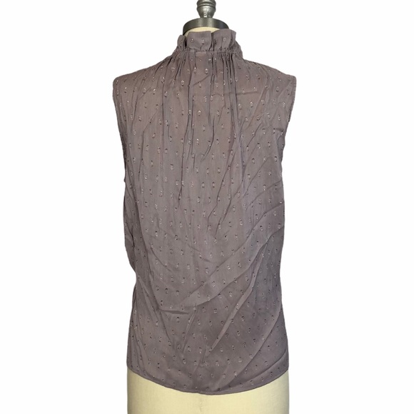H&M grey lavender ,ruffle neck, clip dot sleeveless top - Picture 2 of 5